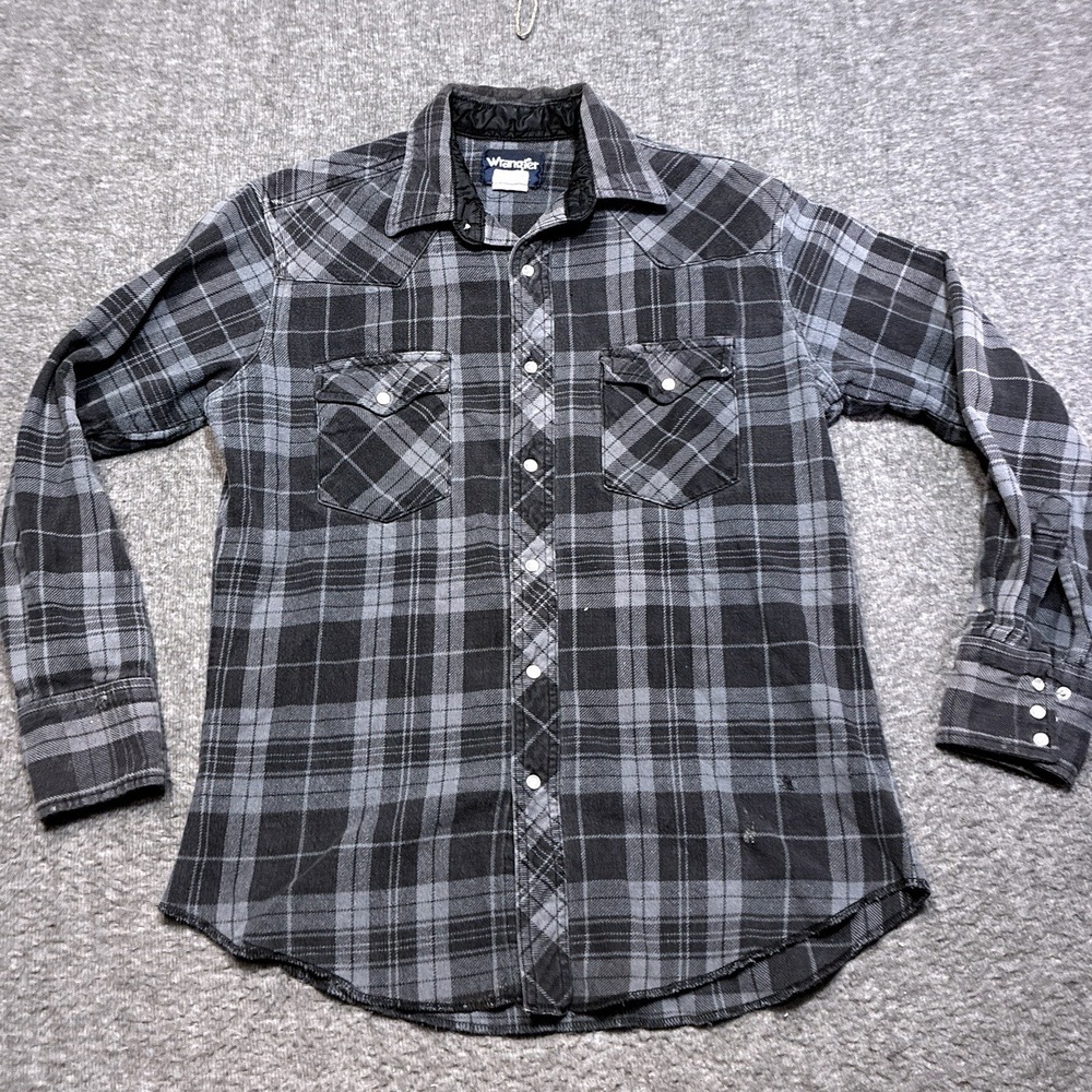 Vintage Wrangler Flannel Shirt Mens M Plaid Pearl Snap Western Cowboy Multicolor